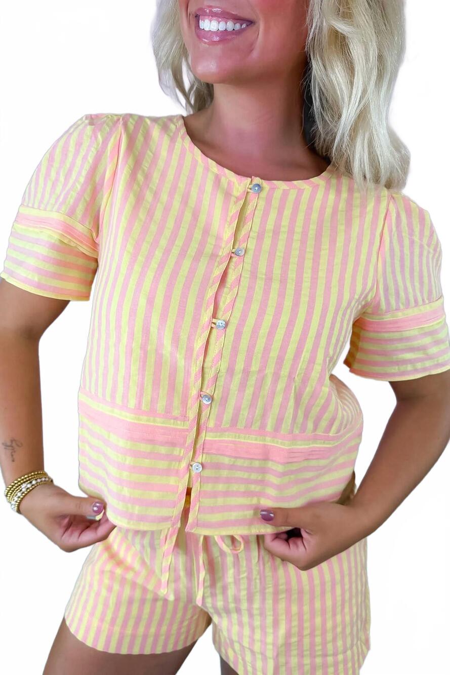 NEW &MERCI striped with sunshine set in yellow pink stripe